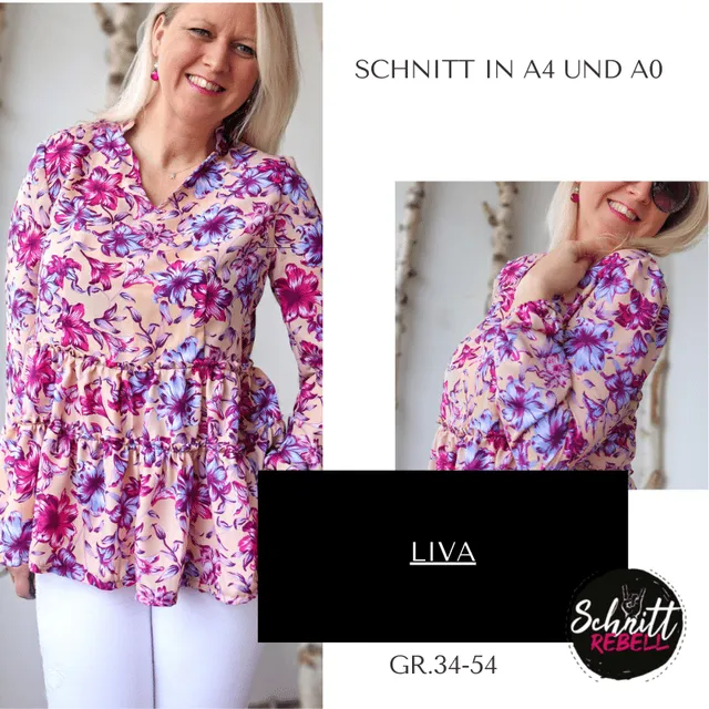 Schnittrebell Liva Bluse Schnittmuster Gr.34-54 Boho
