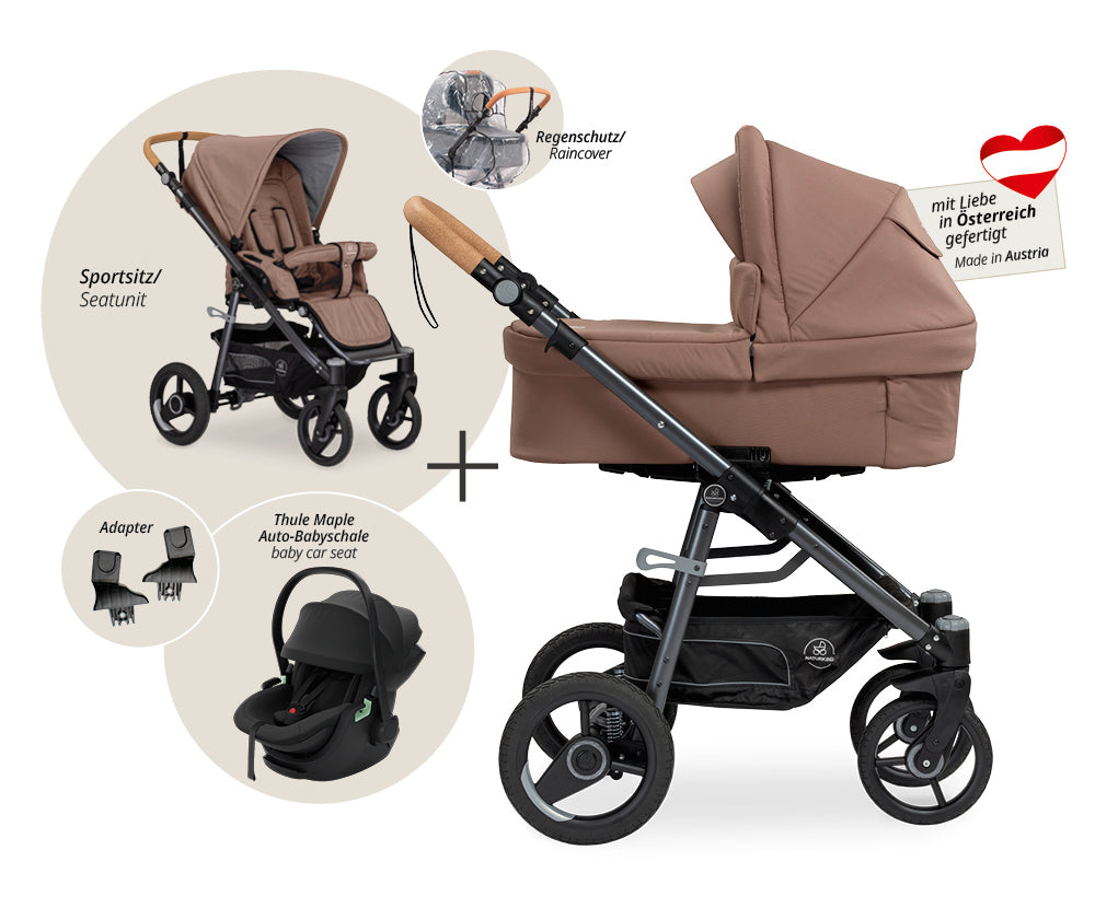 Naturkind Lux Evo 3in1 Kinderwagen Babykorb Jade