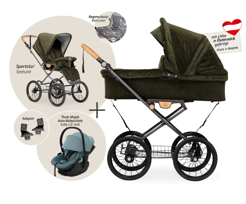 Naturkind Ida 3in1 Kinderwagen Cord Cognac mit Autoschale
