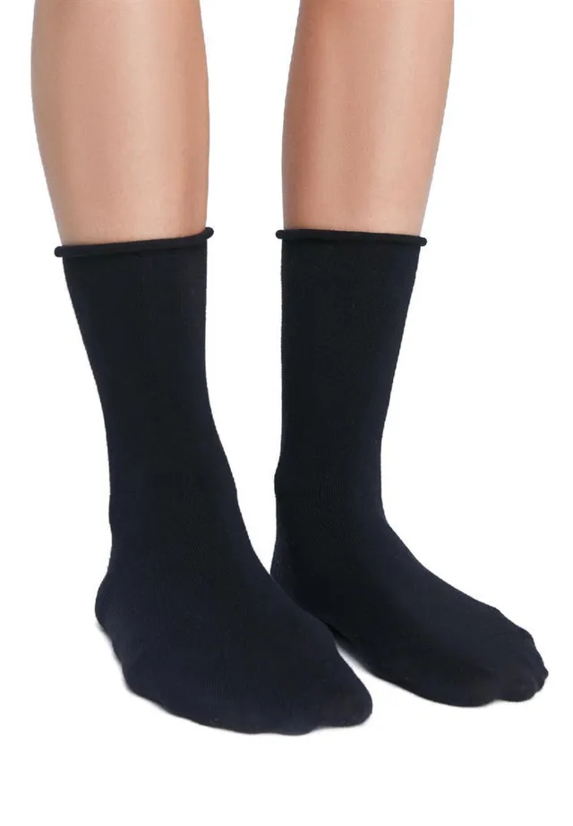 Leela Cotton Socken mit Rollrand dunkelblau Bio-Baumwolle