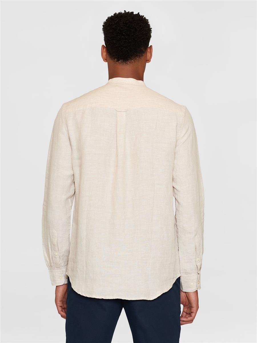 Knowledge Cotton Regular Linen Stehkragenhemd Burned Olive