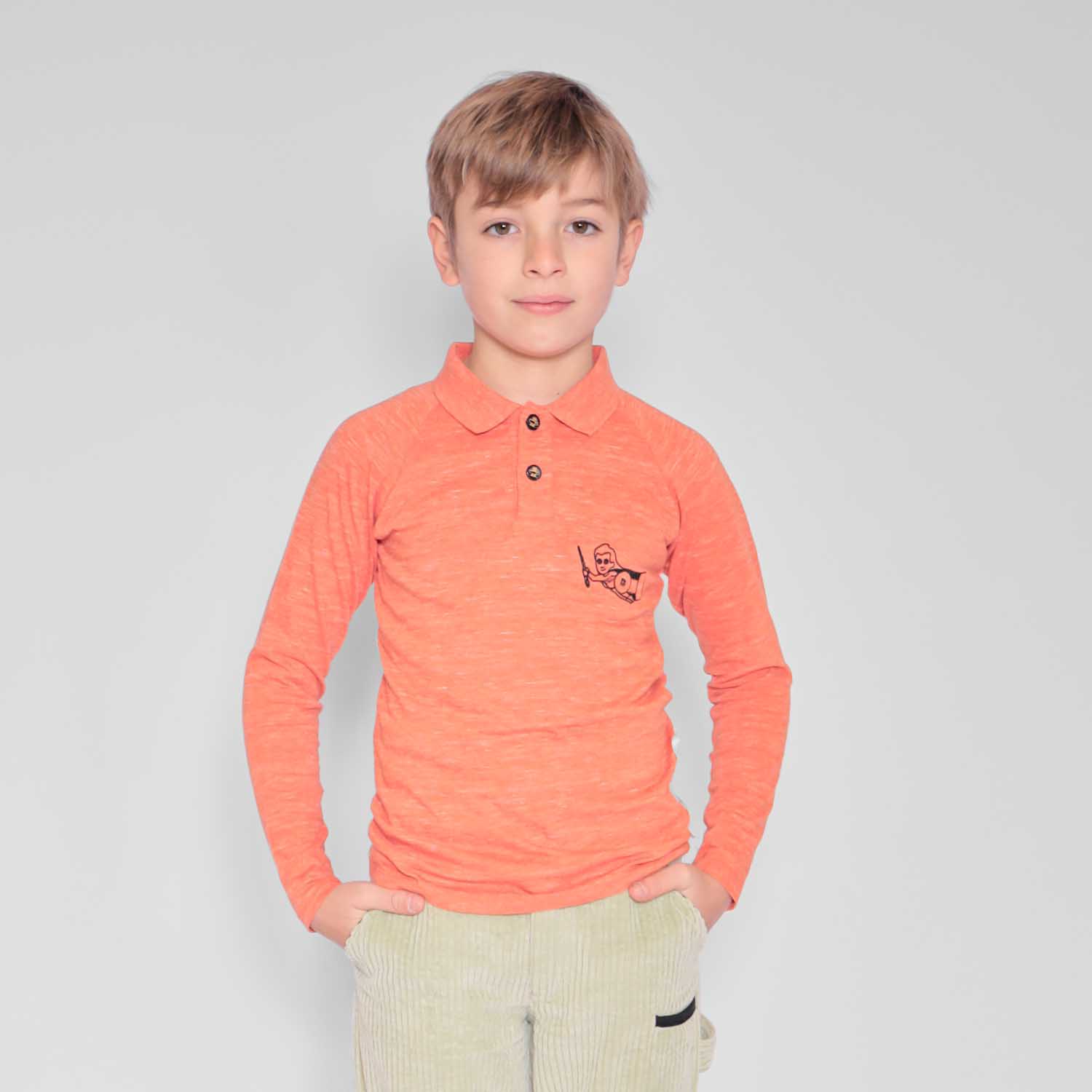Infantium Victoria Polo Shirt Orange 116 Bio-Baumwolle Langarm
