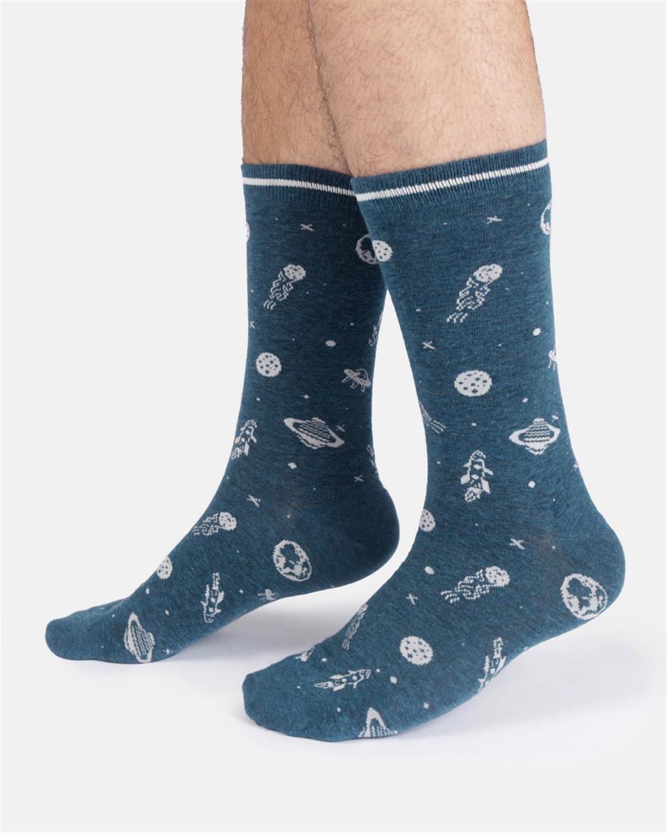 marlowe nature Mono Space Crew Socks Socken lake blue marl Bio-Baumwolle