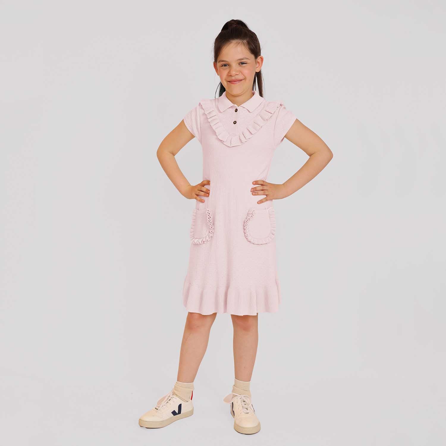 Infantium Victoria Yoke Strickkleid rosa Baumwolle Midi
