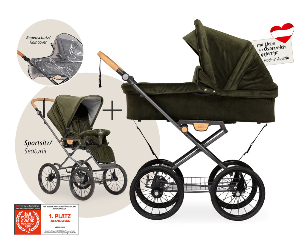 Naturkind Ida 2in1 Kinderwagen Cord Cognac mit Babykorb Max
