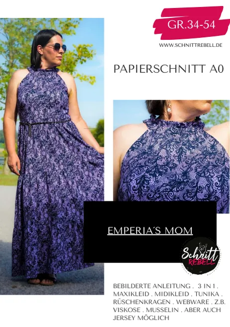 Schnittrebell Emperia´s Mom Maxikleid 3 Längen Papierschnitt A0