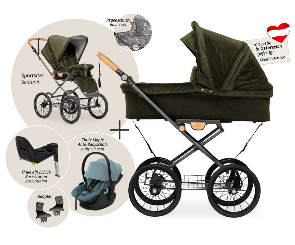 Naturkind Ida 4in1 Kinderwagen Cord Cognac mit Thule Maple