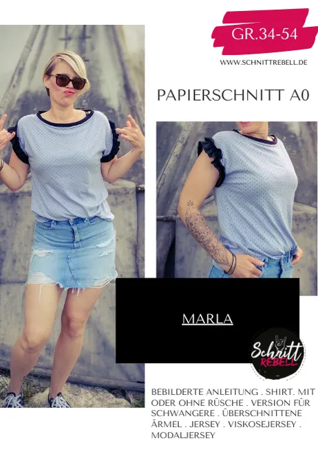 Schnittrebell Marla Shirt Papierschnitt Gr.34-54 Rüsche Umstand