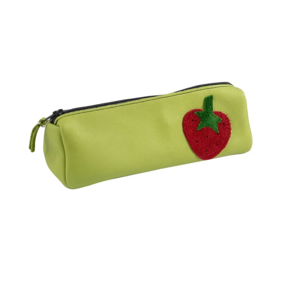 Pantolinos Federtasche Erdbeere Mäppchen Leder Grün