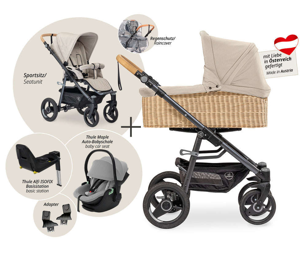 Naturkind Lux Evo 4in1 Kinderwagen geflochten Mokka