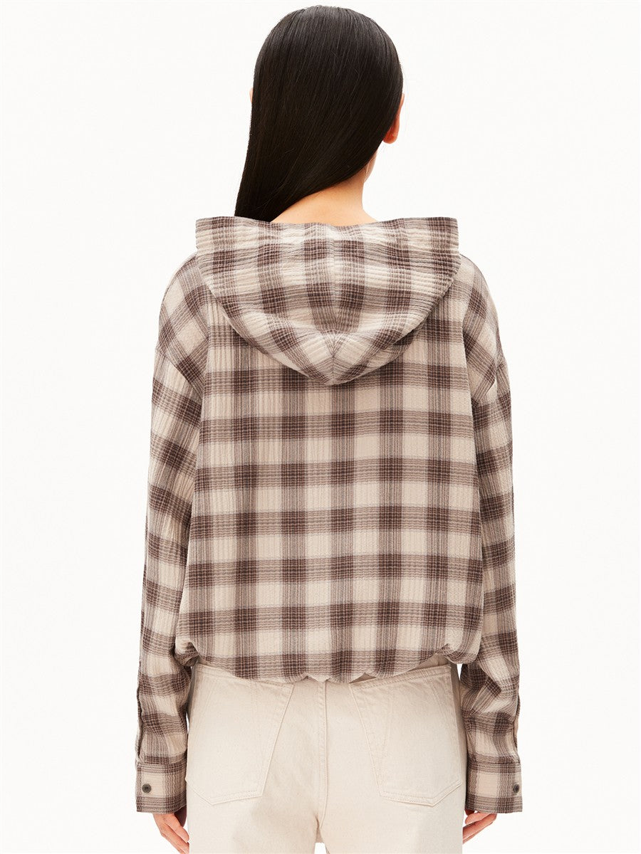 Armedangels Check Hooded Blouse sandstone-claystone S Bio