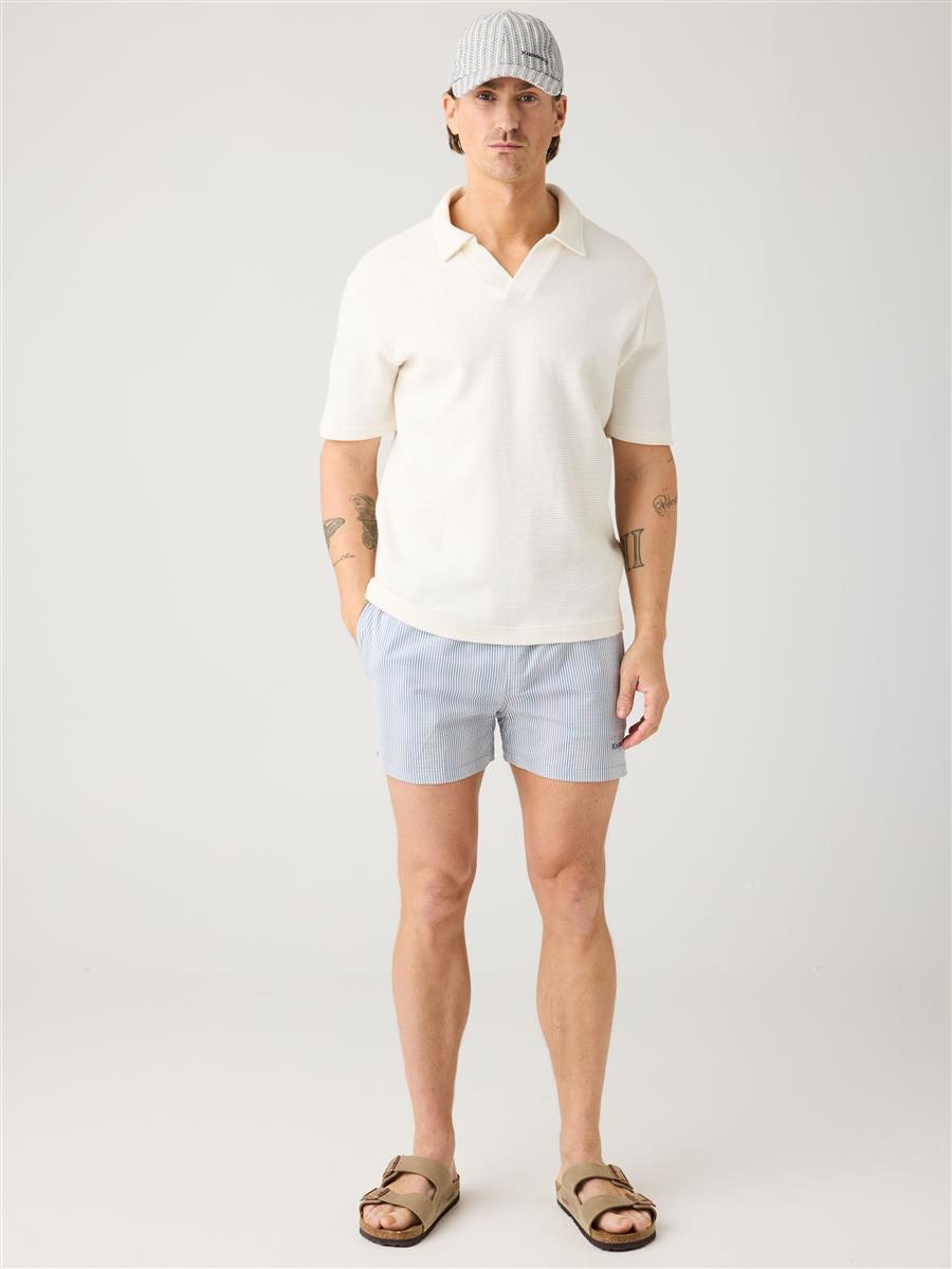 Marlowe Nature Seersucker Swimshorts red stripe Bio-Baumwolle