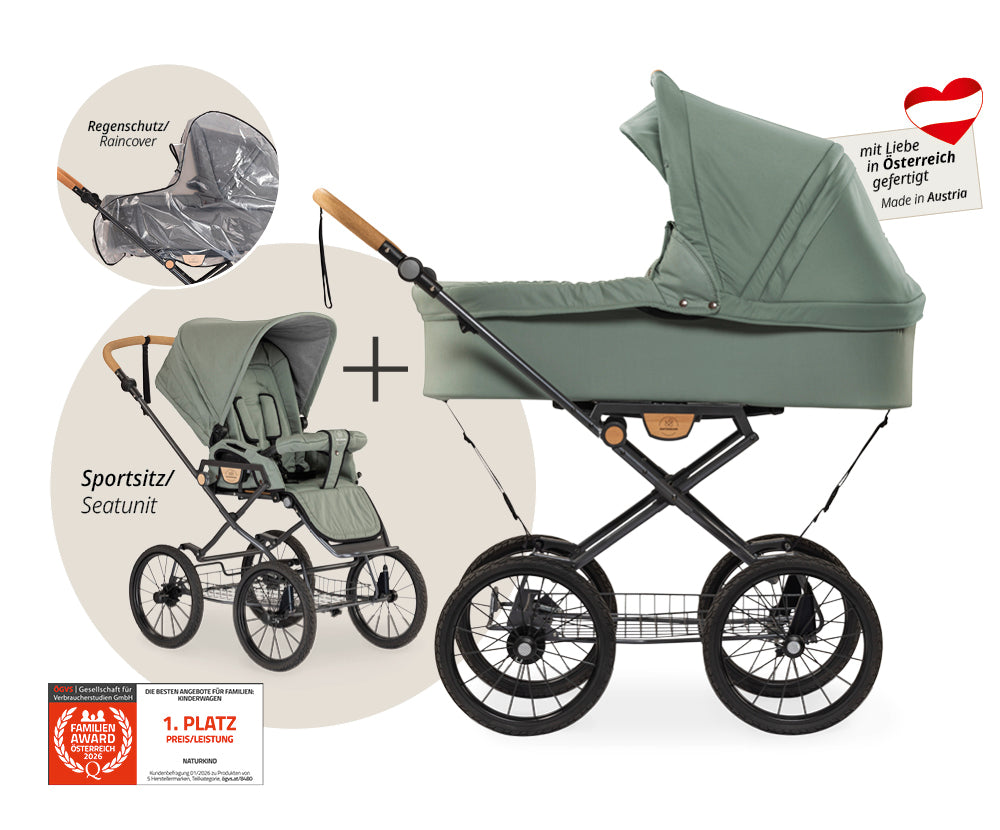 Naturkind Ida 2in1 Kinderwagen Cord Cognac mit Babykorb Max
