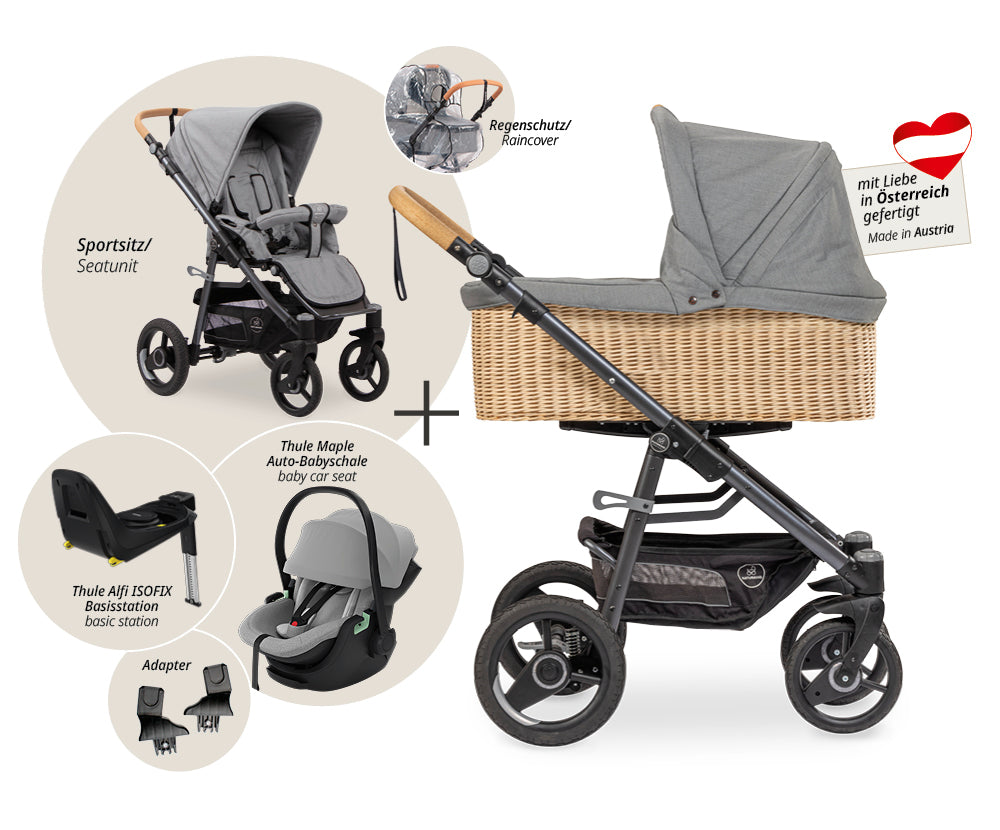 Naturkind Lux Evo 4in1 Kinderwagen geflochten Mokka