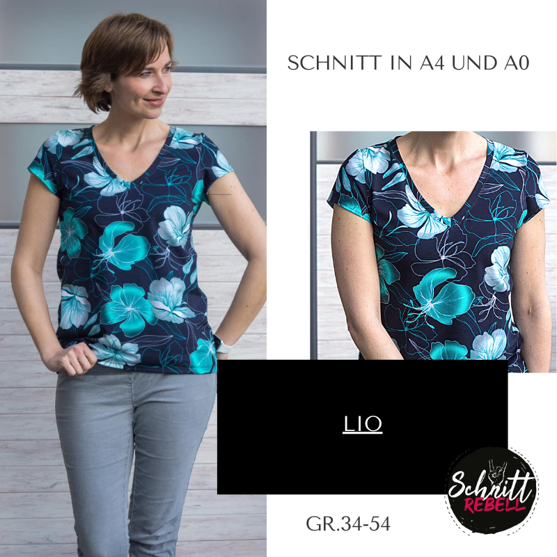 Schnittrebell Lio Shirt Schnittmuster Gr.34-54 V-Ausschnitt