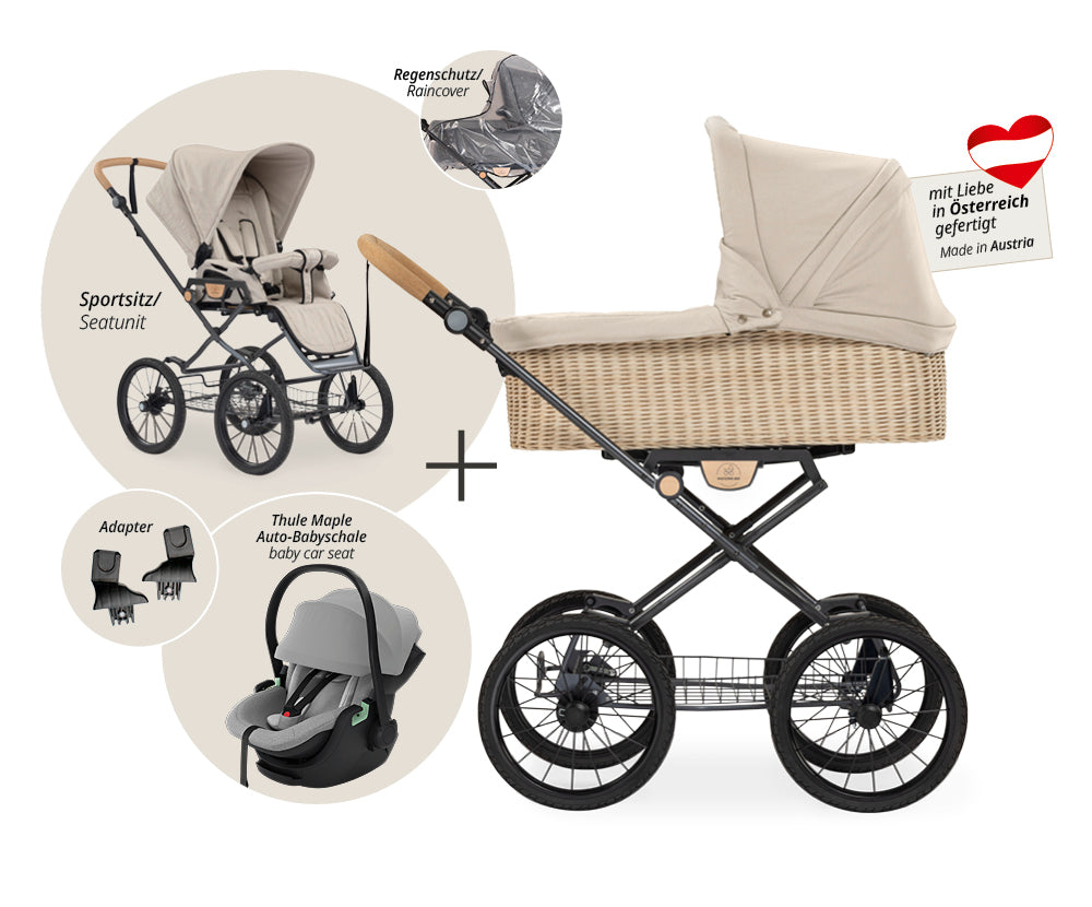 Naturkind Ida 3in1 Kinderwagen Cord Cognac geflochten