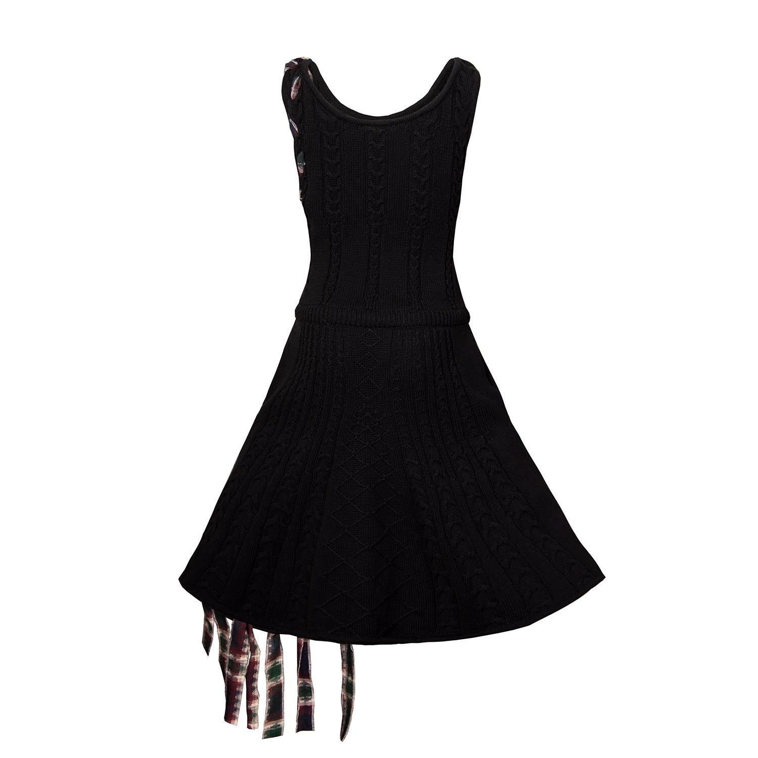 Infantium Victoria Strickkleid Mädchen Schwarz Zopf Tartan Baumwolle