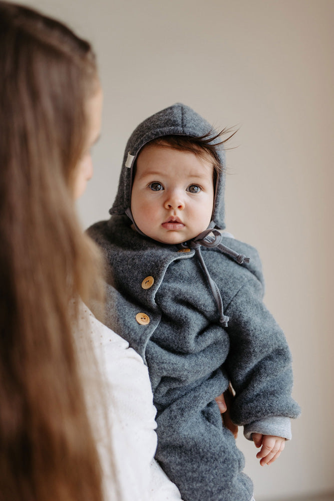 Naturkind Wollfleece Overall mit Knöpfe Babyoverall Grau GOTS