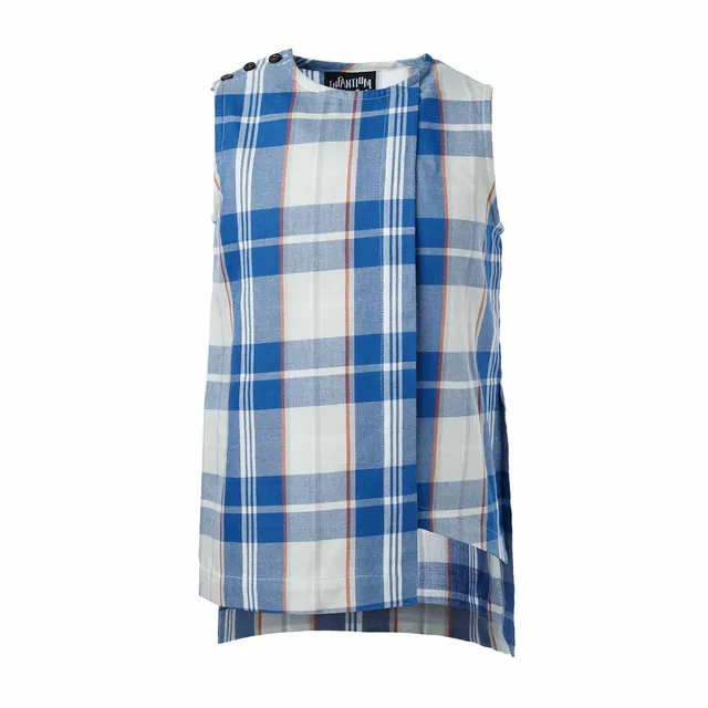 Infantium Victoria Tartan Top ärmelloses Top Blau-Weiß Baumwolle