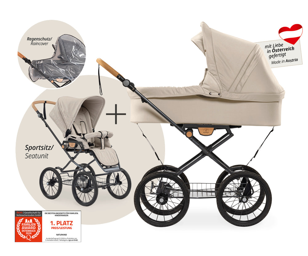 Naturkind Ida 2in1 Kinderwagen Cord Cognac mit Babykorb Max