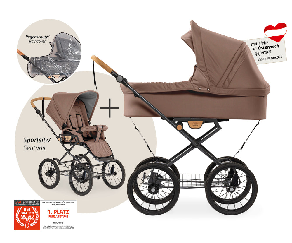 Naturkind Ida 2in1 Kinderwagen Cord Cognac mit Babykorb Max