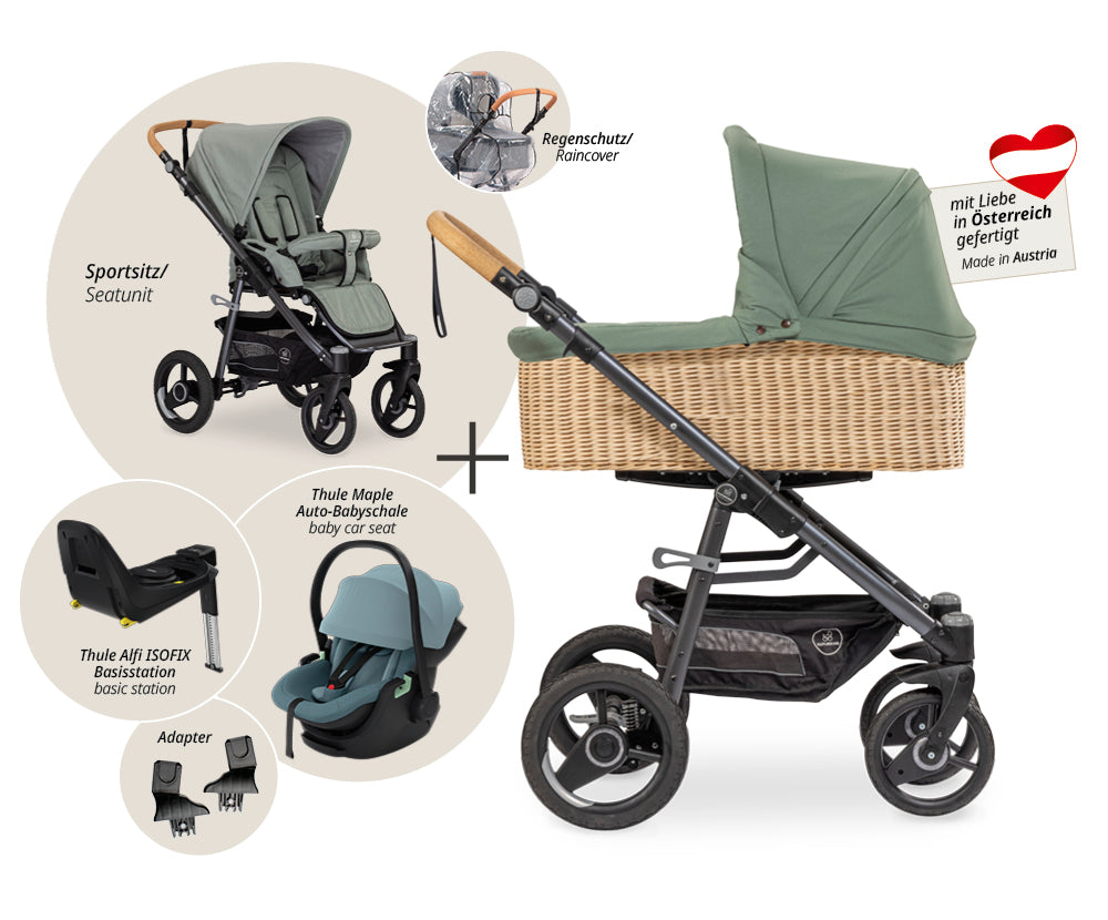 Naturkind Lux Evo 4in1 Kinderwagen geflochten Mokka
