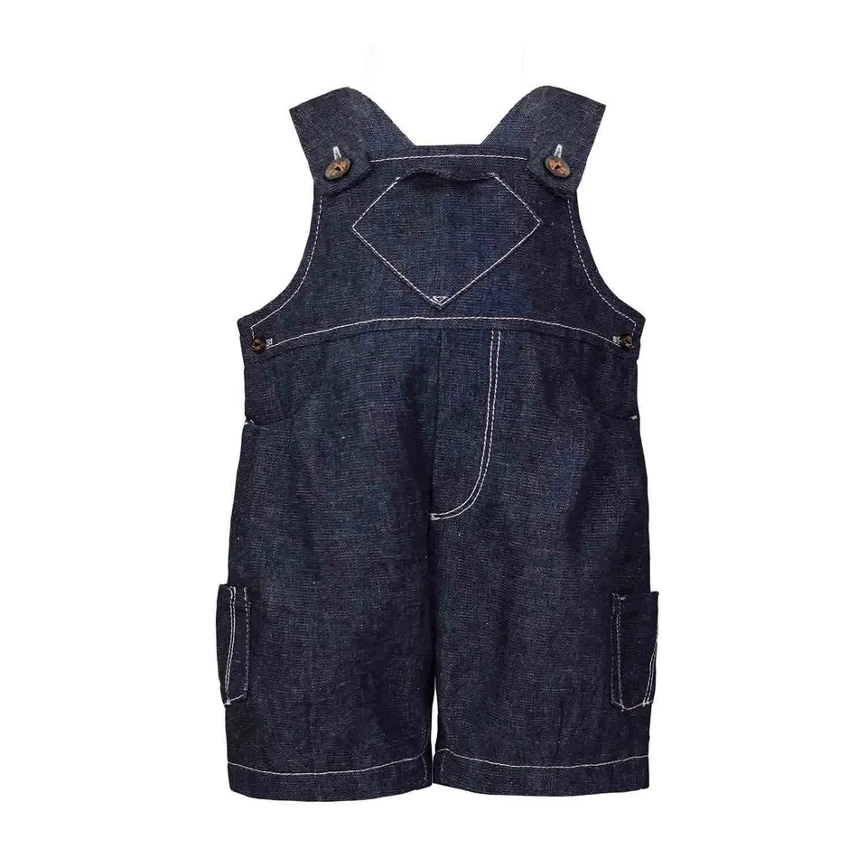 Infantium Victoria Blue Denim Playsuit Baby Overall Hanf-Baumwolle
