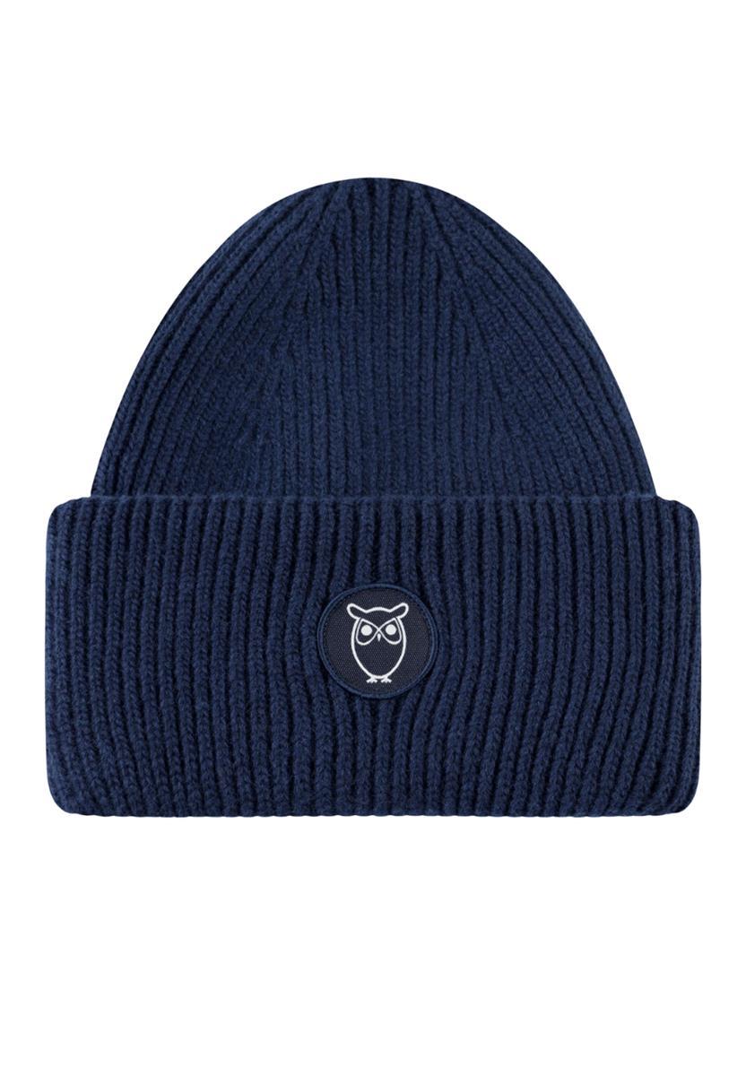 Knowledge Cotton Big Rib Beanie asley blue Wolle One Size Rippenstrick