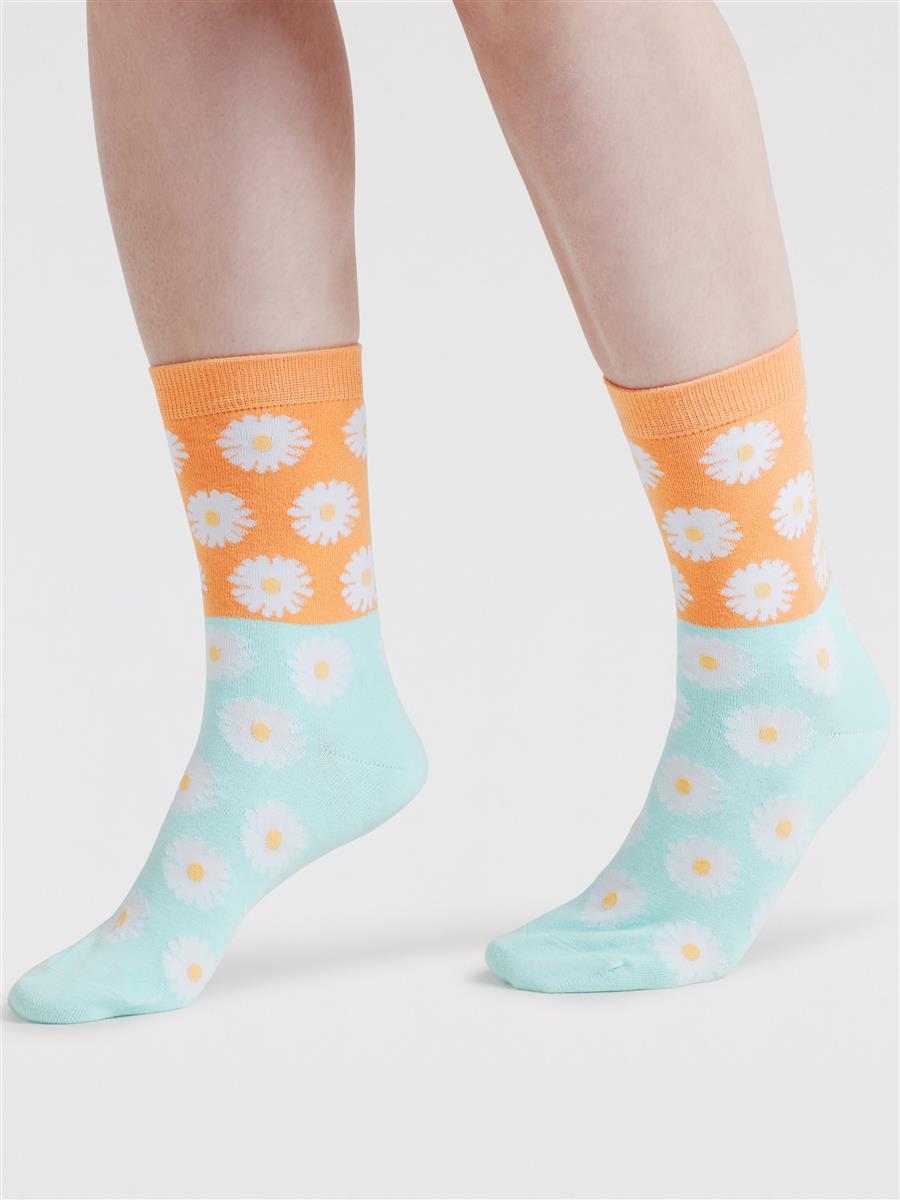 marlowe nature Daisy Floral Socken tangerine orange 37-41 Bio-Baumwolle