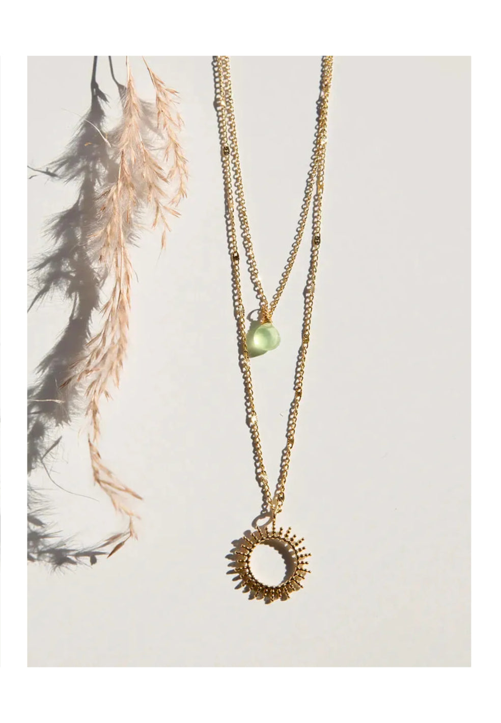 Vinoos Necklace Gold Sun Kette Sonne Edelstahl grün