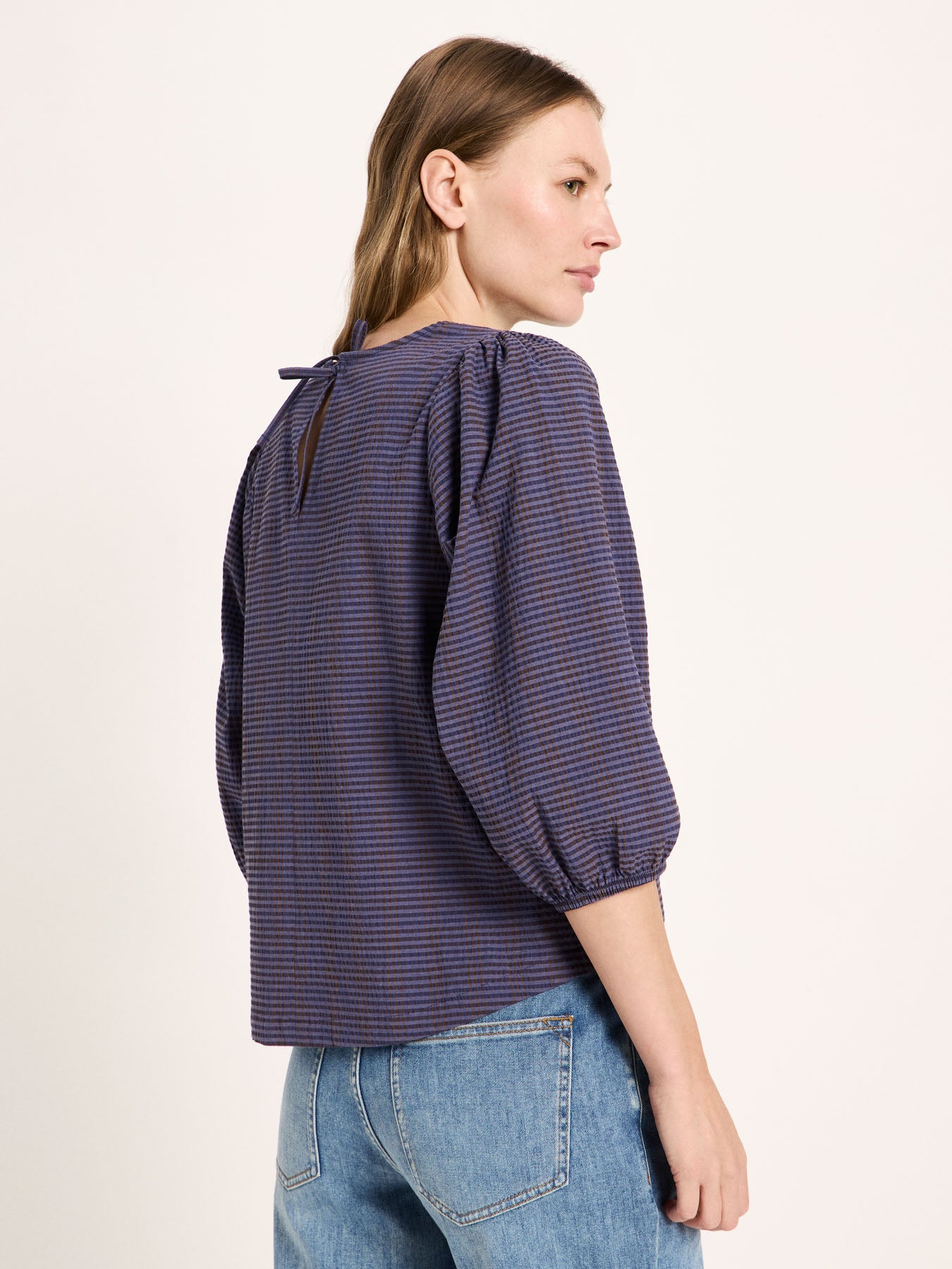 Marlowe Nature Bluse Streifen Bluse blue/brown Bio-Baumwolle