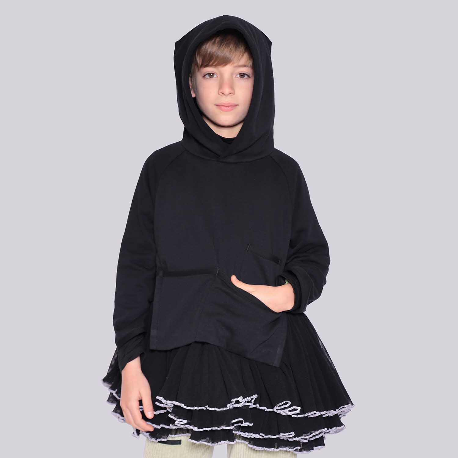 Infantium Victoria Drama Hoodie Mädchen schwarz Tüll Rüschen