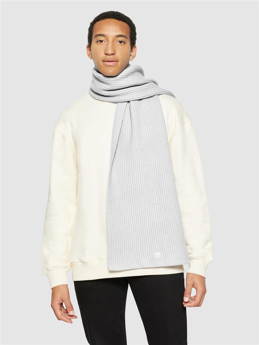 Knowledge Cotton Rib Knit Scarf Lammwolle black jet