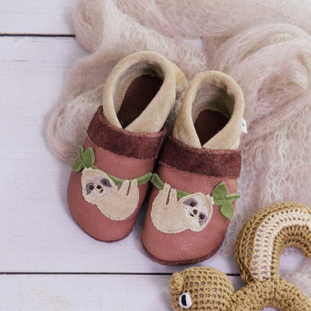 Pantolinos Faultier Krabbelschuhe Naturleder Tiermotiv