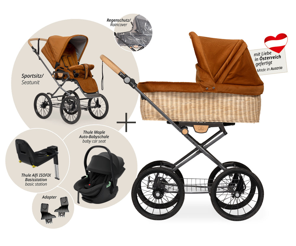 Naturkind Ida 4in1 Kinderwagen Cord Cognac Thule Maple Korb
