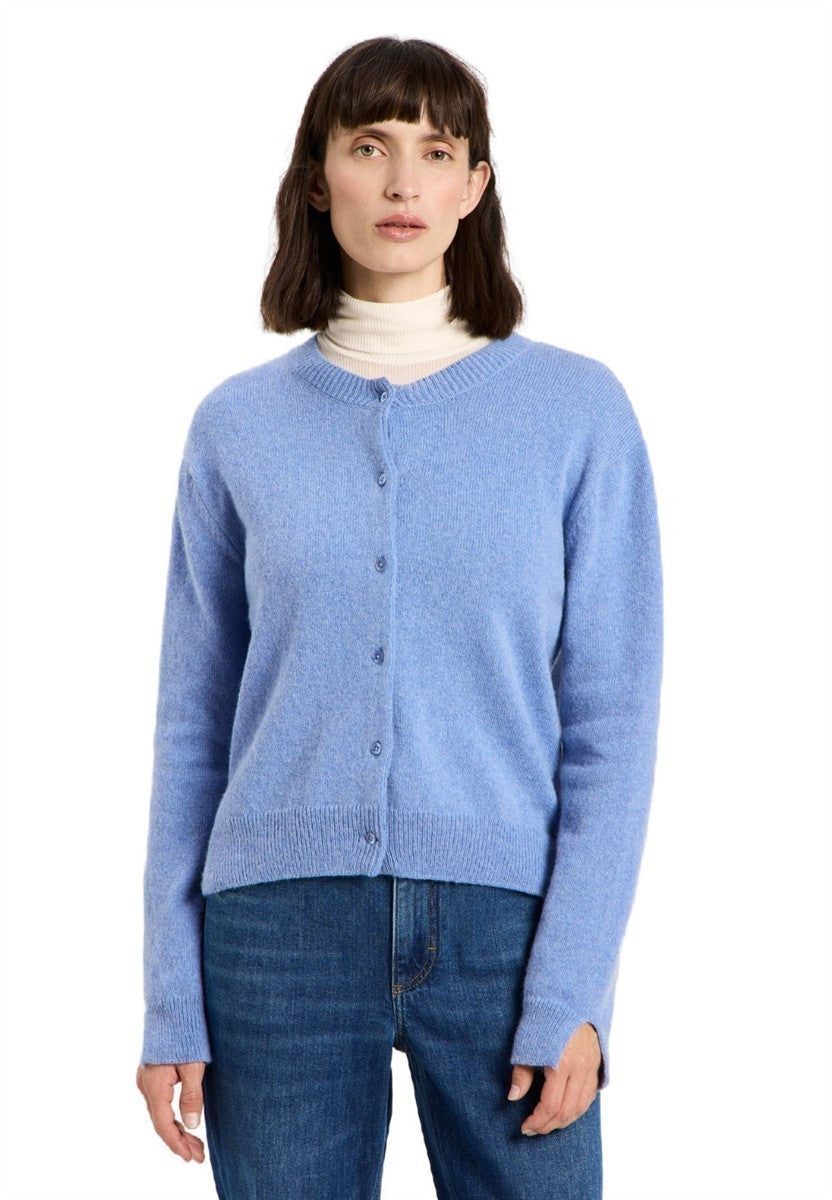 Lanius Boxy Strickjacke light blue melange Bio-Wolle
