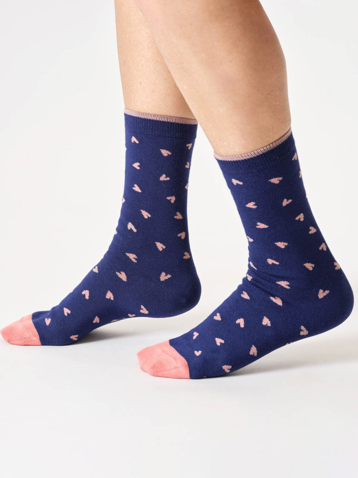 marlowe nature Ditsy Bamboo Crew Socks midnight blue hearts 37-41