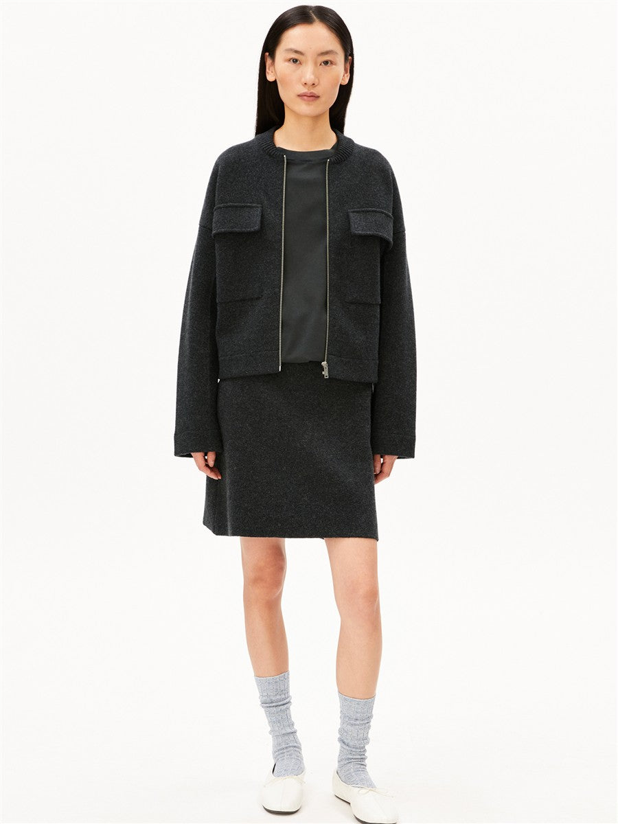 Armedangels Cotton-Wool Mini Strickrock Steel Melange Wolle