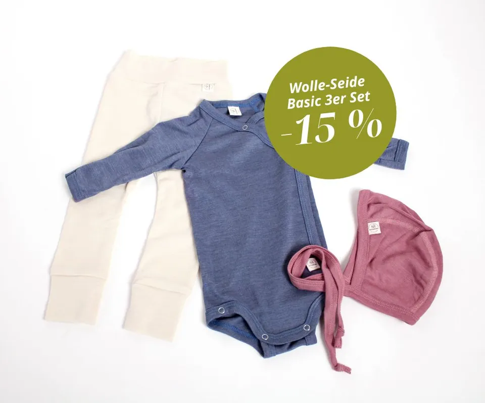 Naturkind Wolle-Seide Basic 3er Set Body Leggings Mütze