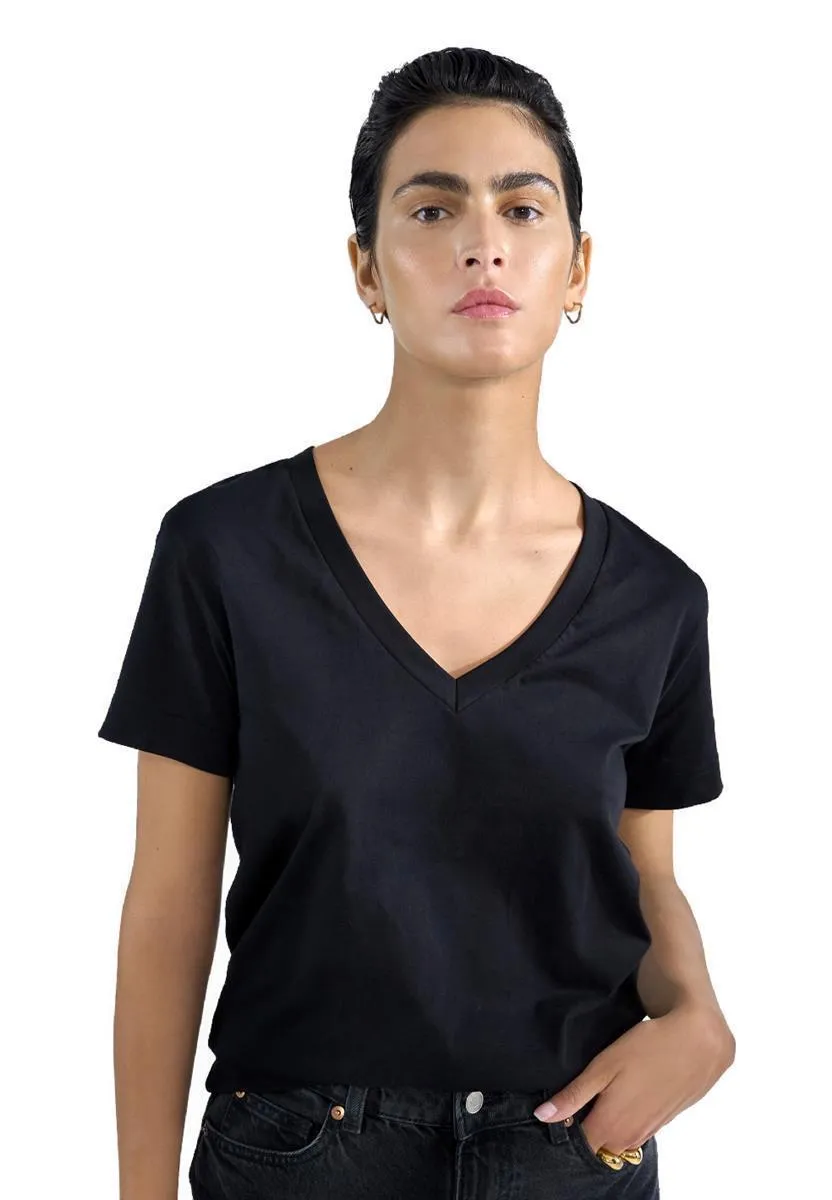 marlowe nature Shirts V-Neck regular T-Shirt black Bio-Baumwolle