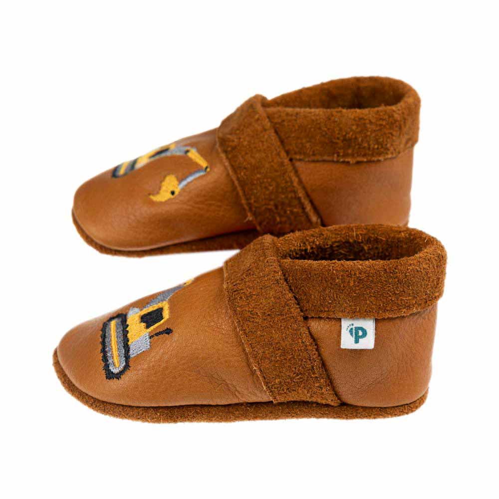 Pantolinos Bagger Krabbelschuhe Naturleder Jungenmotiv