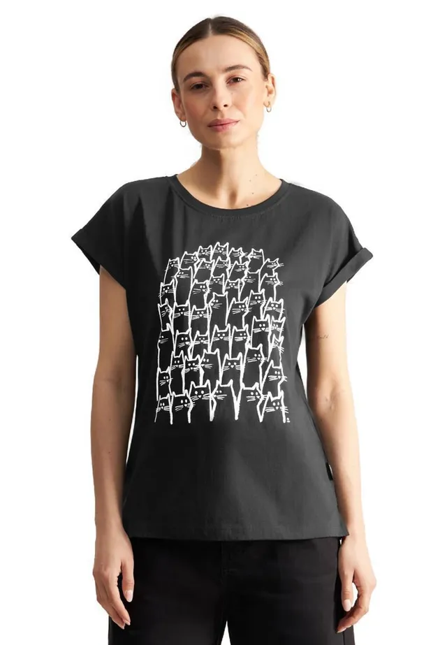 DEDICATED Visby Cat Crowd T-Shirt black Bio Katzen