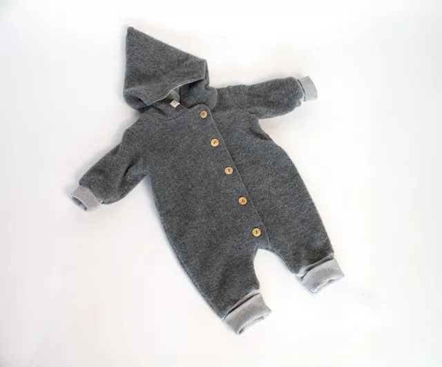 Naturkind Wollfleece Overall mit Knöpfe Babyoverall Grau GOTS