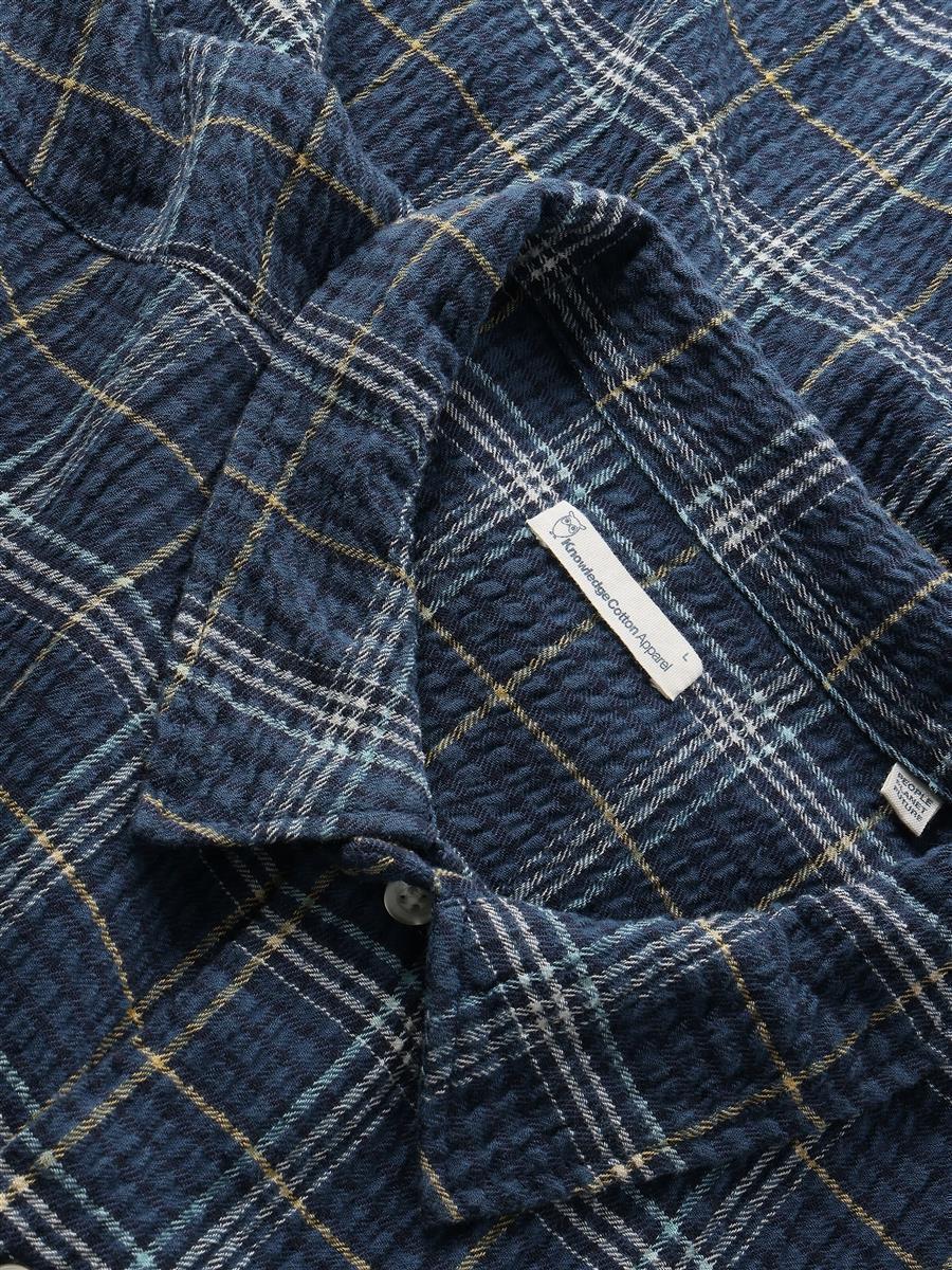 marlowe nature Box Fit Seersucker Hemd blue check Bio