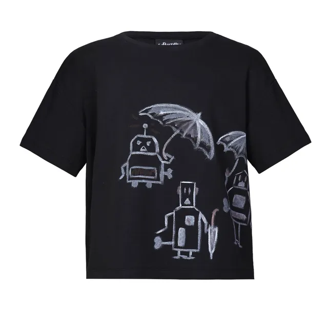 Infantium Victoria Hand-Painted T-Shirt Kinder Schwarz Roboter Oversize