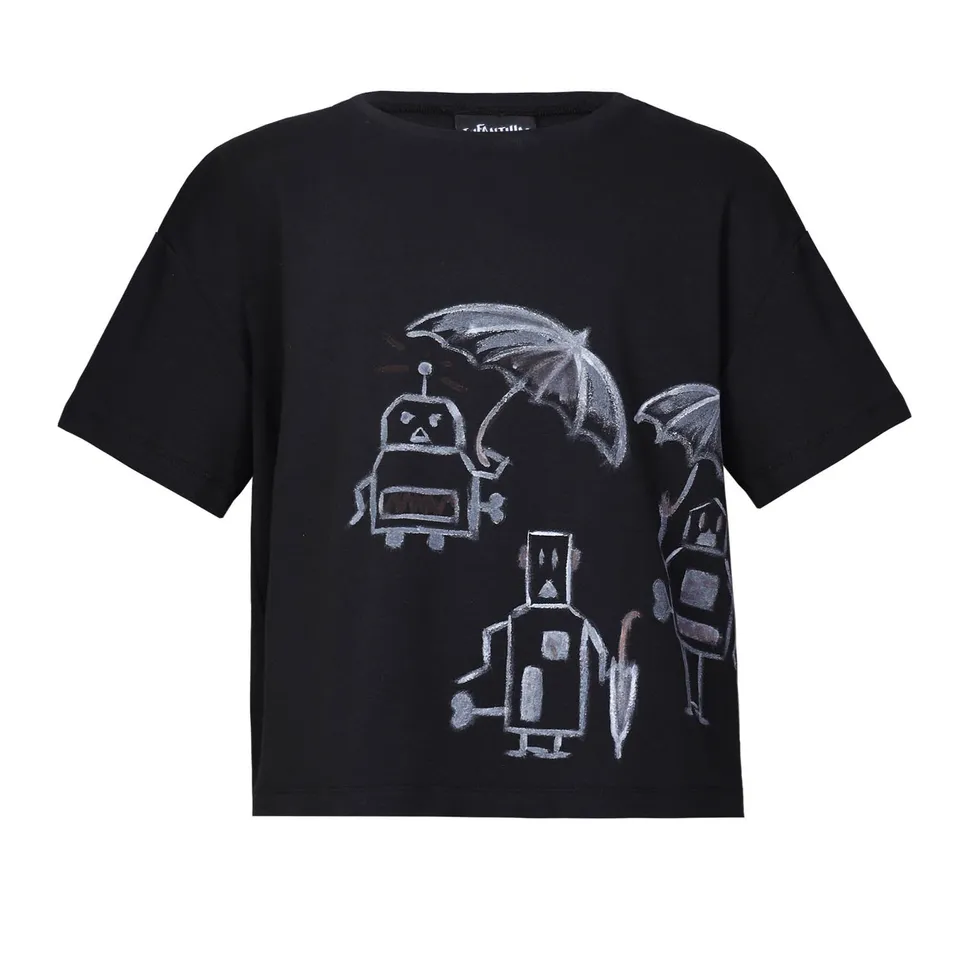 Infantium Victoria Hand-Painted T-Shirt Kinder Schwarz Roboter Oversize