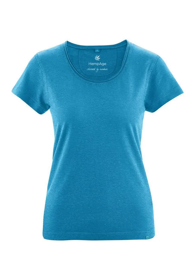 marlowe nature Rolling Collar T-Shirt azure Hanf tailliert