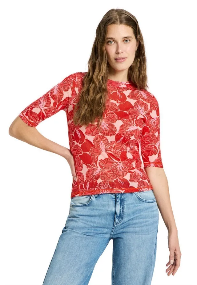 marlowe nature Stehkragenshirt Tencel print bloom red 38