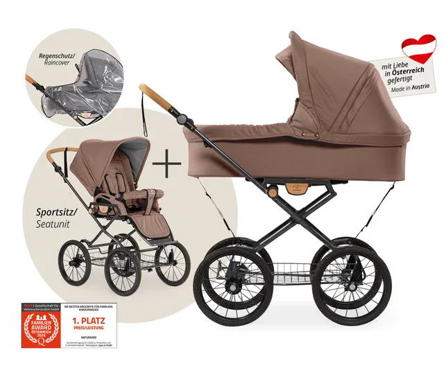 Naturkind Ida 2in1 Kinderwagen Cord Cognac mit Babykorb Max