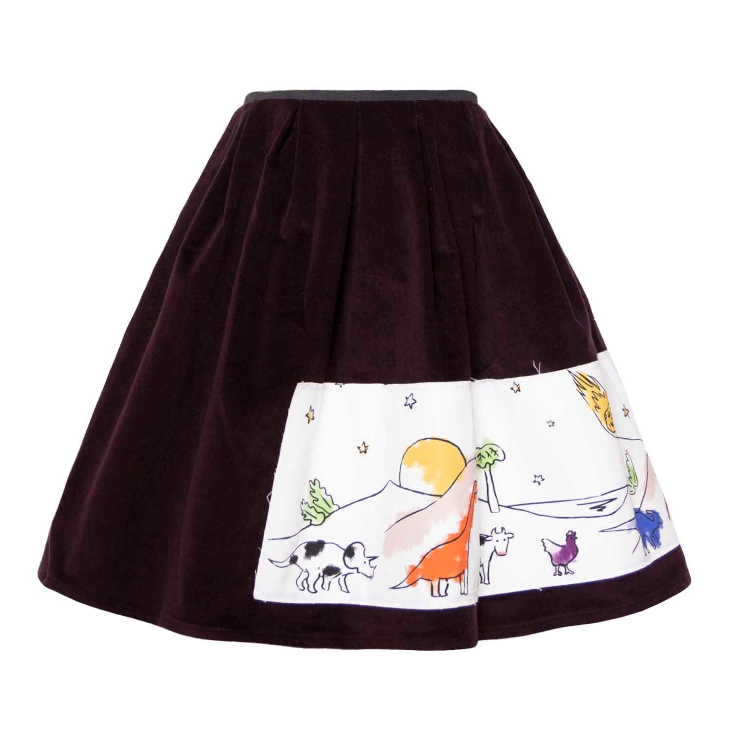 Infantium Victoria Velvet Skirt Samtrock Aubergine Appliqué Baumwolle